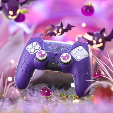 Imagem de Capa de silicone para controle PS5 com tampas de aperto de polegar, compatível com base de carregamento, demônio de Halloween, roxo