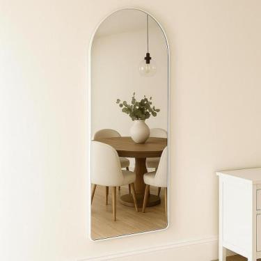 Imagem de Espelho Grande Corpo Inteiro Base Reta Moldura Alumínio Quarto Sala Ha