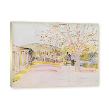 Imagem de NHLDZYH Moldura champanhe. Folhas impressionistas, (Terraço em Vtheuil) de Raoul Dufy, reprodução de quadros, quadros de pinturas famosas, imagem murais quartos. 60x80cm