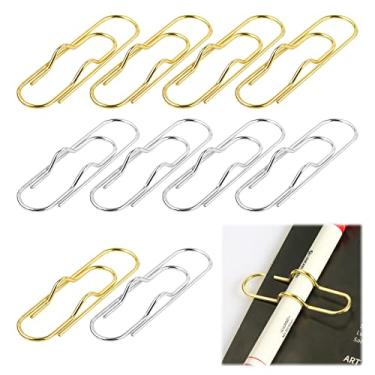 Imagem de 10 clipes de metal para caneta, clipe de papel multifuncional, suporte de caneta para cadernos, cadernos, livros, scrapbooks, material de escritório escolar (ouro, prata)