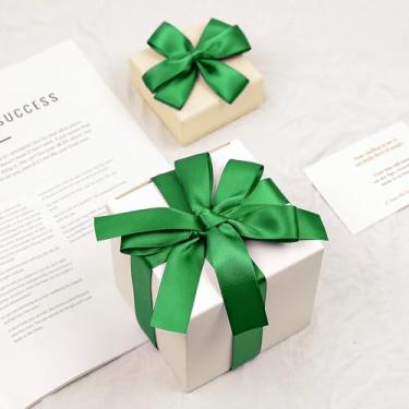 Imagem de Fita de cetim verde de dupla face, fita de poliéster de 2,5 cm x 50 metros para embalagem de presente, artesanato, fabricação de laços, costura, buquê de flores, decoração de festa de casamento