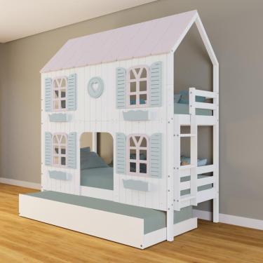 Imagem de Treliche Casinha Bela Com Coração 4 Janelas Venezianas - Madeira Maciça Branco/rosa/verde Housin