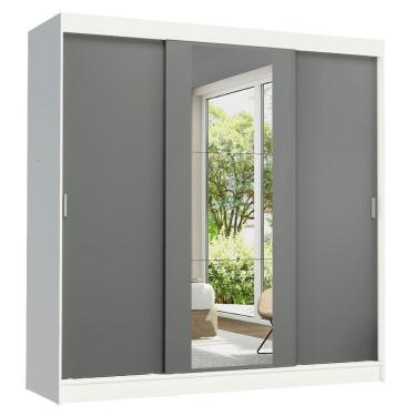 Imagem de Guarda-roupa Madesa Reno 3 Porta Correr Espelho Branco Cinza