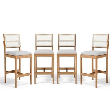 Imagem de Kit Com 4 Banquetas Milena Madeira Maciça Assento Estofado Encosto De 