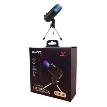 Imagem de Microfone Gamer Usb De Mesa Havit Gk51 Rgb Cardioide Preto - Preto