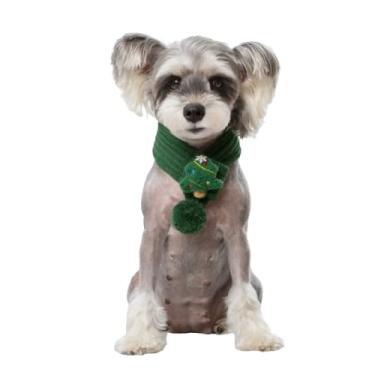 Imagem de Cachecol de Natal de malha para cães de inverno com bola, bandana macia e quente para cães, decoração de Natal, inverno, para cães pequenos, médios e grandes (árvore de Natal verde)