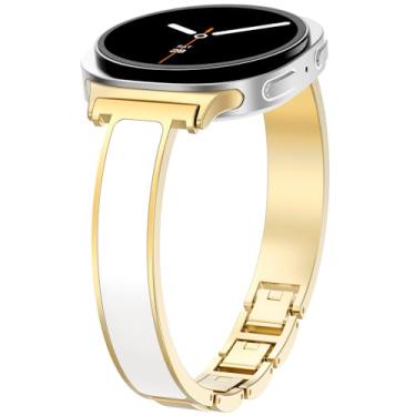 Imagem de WINGLE Compatível com Galaxy Watch 8 para Samsung Galaxy Watch 8 Classic de 40 mm, 44 mm e 46 mm, pulseira fina, joia elegante, pulseira de metal fino de designer para Galaxy Watch8, dourado/branco
