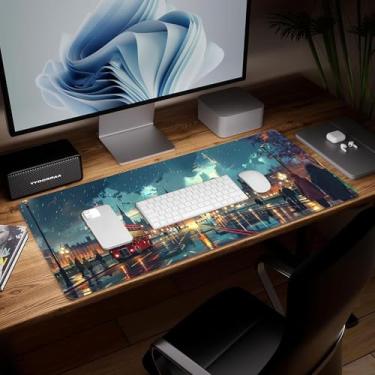 Imagem de Tapete de mesa de cenário de couro, mouse pad de arte colorida grande teclado de computador para jogos mousepad à prova d'água protetor e capa de mesa, tapete de mouse decorativo de couro PU para