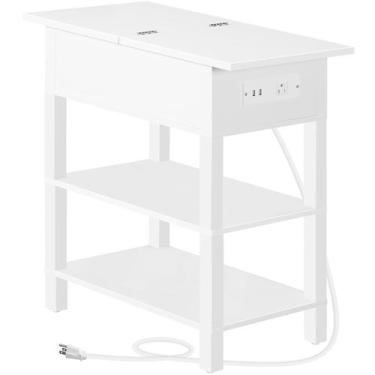 Imagem de Mesa lateral HOOBRO Mesa final com estação de carregamento branca