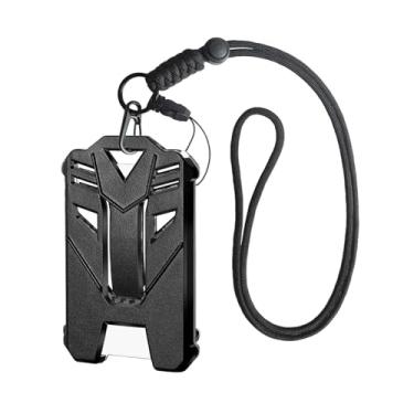 Imagem de Suporte de cartão de identificação vertical com cordão de pescoço, suporte de crachá de plástico de policarbonato e conjunto de cordão de telefone paracord (preto)