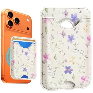Imagem de Fjdcslwx Compatível com porta-cartão magnético Magsafe – Carteira de telefone floral para mulheres adolescentes e meninas fofas para iPhone 17/16/15/14/13/12 Series Slim para Apple Mag RFID Magnet