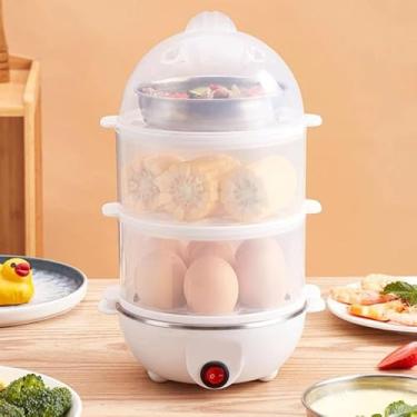 Imagem de Cozedor Elétrico Multifuncional 110V Triplo Nível – Cozinha 21 Ovos, Milho, Leite e Legumes a Vapor – Automático, Rápido e Prático(COZEDOR 3 ANDARES,220V)
