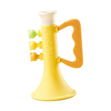 Imagem de Generic Trompete de brinquedo educacional musical, brinquedo para festa, viagem, desenvolvimento, feriados, cabo ergonômico, chifre infantil, desenho animado, Amarelo