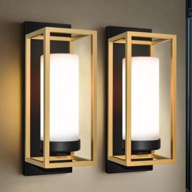 Imagem de ALVIME Luminárias de parede externas modernas, luminárias externas, arandela de parede externa à prova d'água, luzes externas de varanda para entrada, garagem, pátio, garagem, base E26 e pacote duplo