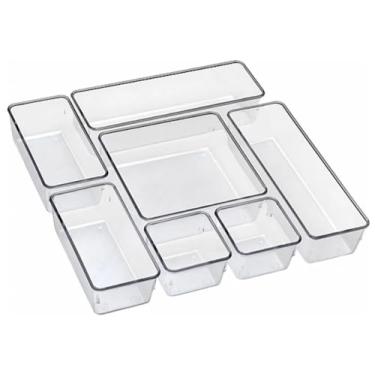 Imagem de Kit 7 Organizadores Modular Multiuso para Gavetas Armários Geladeiras Pote Acrílico Cristal