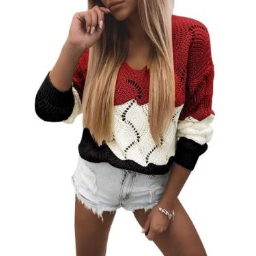 Imagem de Suéter Dokotoo feminino, moda casual, solto, inverno, vermelho, GG