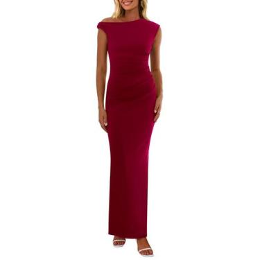 Imagem de Vestido maxi feminino PRETTYGARDEN 2025 de um ombro vermelho vinho