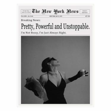 Imagem de Arte de parede impressa de jornal de Nova York na moda bonita poderosa e imparável feminismo preto e branco pôsteres em tela decoração estética de quarto decoração de parede de dormitório formal 30 x