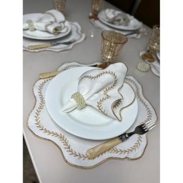 Imagem de Conjunto de 12 jogos americanos estilo americano Jogos americanos para uma mesa de jantar para 6 pessoas Arranjo de mesa Guardanapos redondos Mesa de jantar(bege paris)