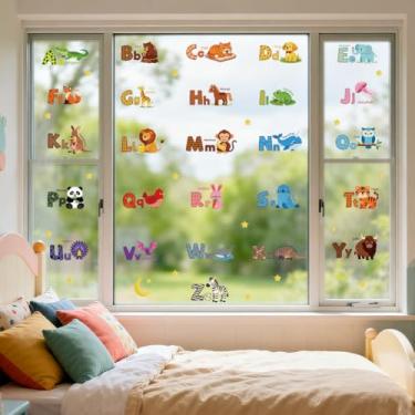 Imagem de ANATTASOUL Adesivos de janela estática do alfabeto animal, 1 folha reutilizável para vidro, adesivo removível de janela dupla face de 120 cm x 30 cm para decoração de quarto, escritório, casa