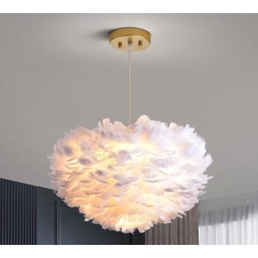 Imagem de Maxax Lustres de penas brancas para sala de estar, 3 luzes modernas românticas luminárias de penas brancas para quarto de meninas, 45 cm