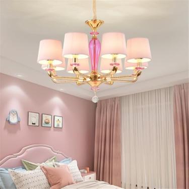 Imagem de Lustre de cristal de luxo europeu com LED, estilo americano, para sala de estar, restaurante, quarto, casa, hotel, duplex, luminária pendente (rosa G, 8 luzes)