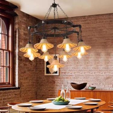 Imagem de Lustre retrô americano com LED, estilo industrial, criativo e moderno, ideal para sala de estar, restaurante, quarto, casa de campo, loft, loja de roupas, lan house, bar, luminária pendente