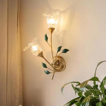 Imagem de Luminária de parede LED americana em formato de flor, estilo pastoral francês, criativa, para sala de estar, quarto, corredor, casa de campo (E 2 lâmpadas, 1 unidade)