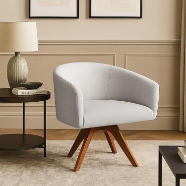 Imagem de Poltrona Sala Base Giratória Madeira Arielle Linho Cinza D03 - D'rossi