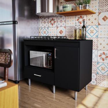 Imagem de Balcão Para Cooktop 1,05m 4 Bocas 1 Nicho Com 1 Porta E Gaveta Turim Preto