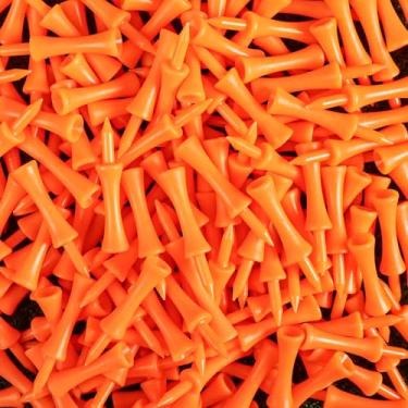 Imagem de Amy Sport Golf Castle Tees plástico altura consistente 2 1/4 polegadas valor pacote com 100, camiseta reutilizável inquebrável para prática de furos Par 3 em laranja rosa roxo (laranja)