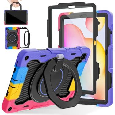 Imagem de ROISKIN Capa para Samsung Galaxy Tab S6 Lite 10,4" (2024-2020), capa de proteção à prova de quedas com suporte e alça de rotação de 360°, protetor de tela, alça de ombro e adequada para crianças