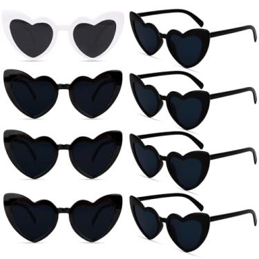 Imagem de AMCAMI 8 pares de óculos de sol de despedida de solteira em forma de coração, decorações de festa, presentes de dama de honra, mulheres, meninas, Preto e branco, Medium