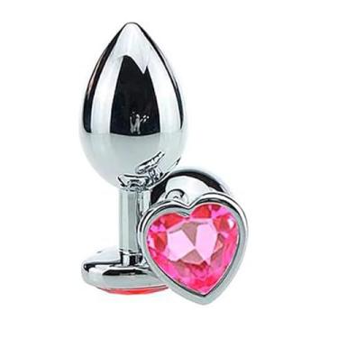Imagem de Plug Anal de Aço Inoxidável com Pedra Coração Tamanho M – Luxo, Sensação Térmica e Estímulo Intenso (Rosa Pink)