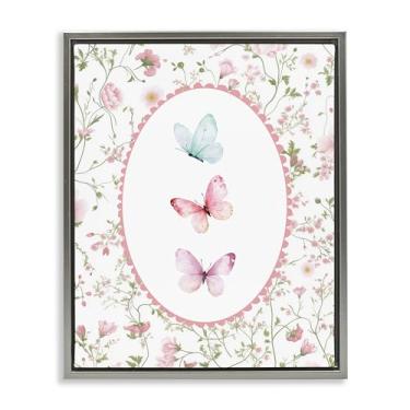 Imagem de Stupell Industries Arte de parede em tela flutuante com moldura preta floral delicada e borboleta, design de Christine Simpson Art, 78 x 63 cm