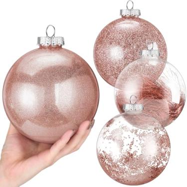 Imagem de Shappy 4 peças de enfeites de bola de Natal de plástico transparente grande de 15 cm bolas de decoração de Natal bolas de enfeites de bolas de bolas com enchimento delicado para decoração de árvore de