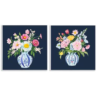 Imagem de Stupell Industries Conjunto de arte de placa de parede de 2 peças de vasos chinoiserie gêmeos, design por Yen, 12 x 12