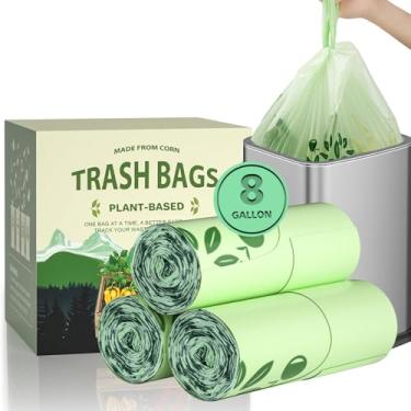 Imagem de Sacos de lixo compostáveis de 6 a 8 galões com alça de amarrar 60 pacotes, AYOTEE sacos de lixo médios de 20 litros, sacos de compostagem 30L para latas de lixo de cozinha, certificados pela ASTM