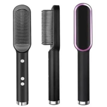 Imagem de Escova Alisadora 3 em 1 Profissional - Pente Quente, Alisamento Iônico e Modelador, Aquecimento Rápido (Cerâmica/Turmalina), Display LED