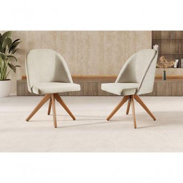 Imagem de Kit 2 Poltronas Lua Base Giratória De Madeira linho Nude 100