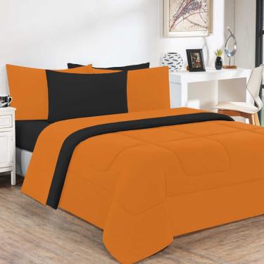 Imagem de Kit Edredom Malha 100% Algodão Gran Moratta 3 Peças King - Laranja /Preto
