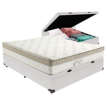 Imagem de Cama Box Com Baú Branco E Colchão Casal King Best Anjos