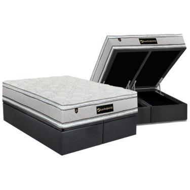 Imagem de Cama Box Baú Queen: Colchão Molas Ensacadas Luckspuma Lucksfaction Plus Gray + Base Crc Suede Gray (158x198)