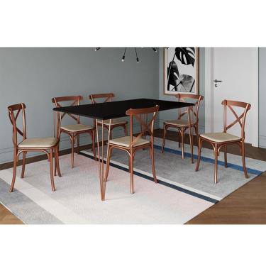 Imagem de Conjunto Mesa De Jantar Elen Com 6 Cadeiras Katrina Base Cobre E Tampo Preto 150Cm - Preto