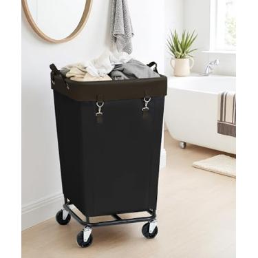 Imagem de Easi Cesto de lavanderia grande de 160L com rodas, cesta de roupa suja com rodas e bolsa removível, carrinho de lavanderia com rodinhas para organizador de roupas, cesto de roupas sujas para banheiro