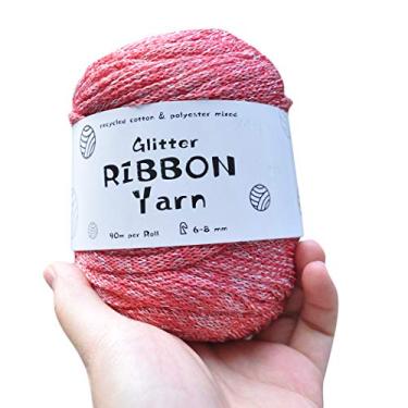 Imagem de Fita de algodão, fio de fita Outgeek multiuso glitter feito à mão fio de crochê para artesanato