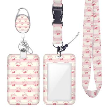 Imagem de Cordão de crachá de identificação com laço listrado horizontal para crachás de identificação, chaveiro, protetor vertical, mosquetão, clipes retráteis, cordão de chave resistente para contador