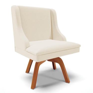 Imagem de Cadeira Estofada Para Sala De Jantar Base Giratória De Madeira Lia Linho Bege - Ibiza