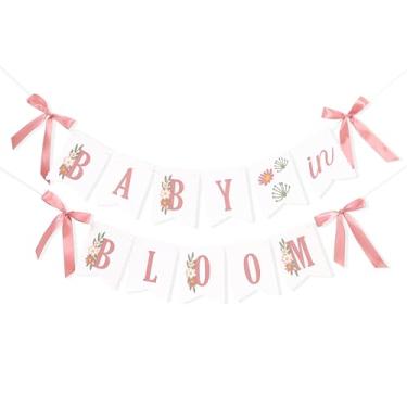 Imagem de Banner floral Baby In Bloom - Decorações de chá de bebê em flor, banner floral para pendurar na parede, decorações de chá de bebê com flores silvestres, suprimentos de festa com tema de sinalização de