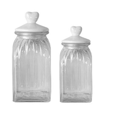 Imagem de Kit 2 Potes Vidro Tampa Cerâmica Coração 750/1500Ml Class - Class Home
